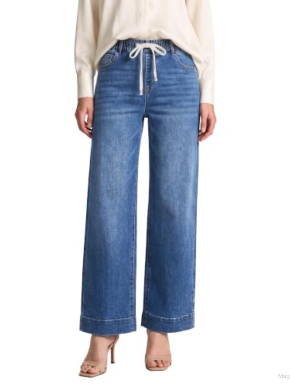 High Rise Elastic Waist Wide Leg Stretch Denim Jeans Women Pull On